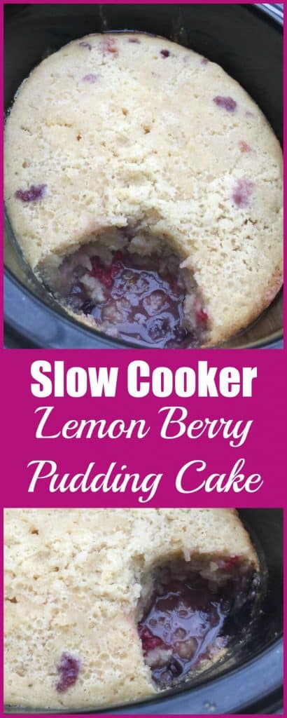 Slow cooker lemon berry pudding cake, a delicious slow cooker dessert the whole family will love
