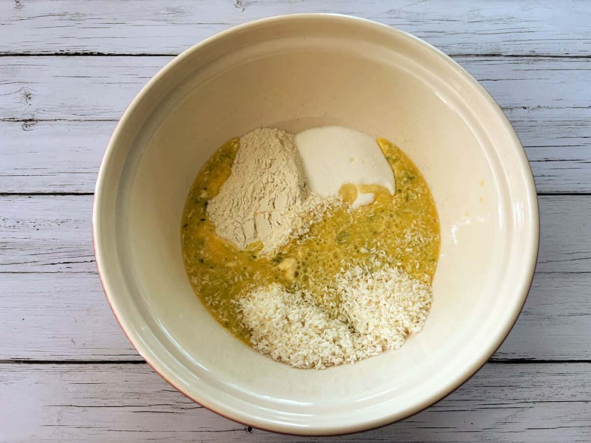 Cake ingredients in a bowl.