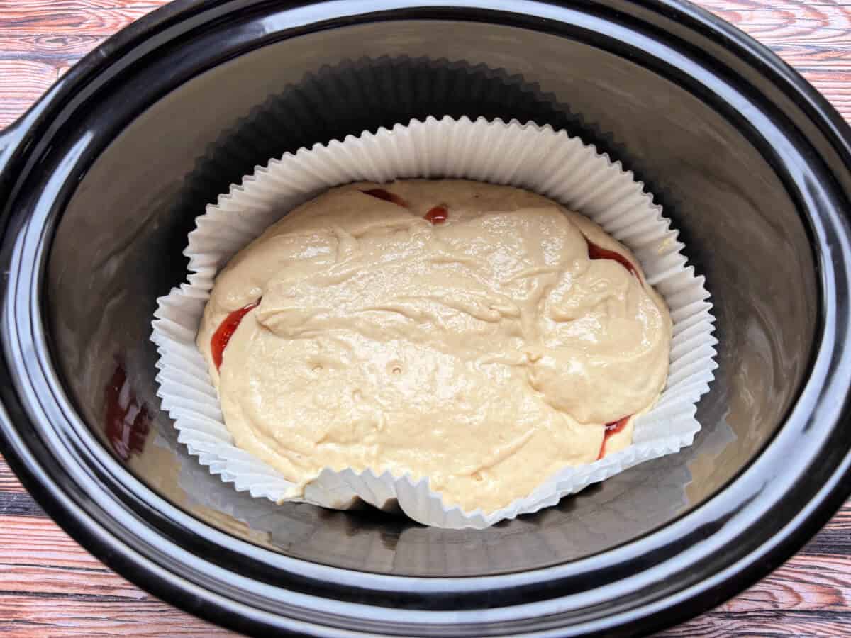 Cake mixture in case.