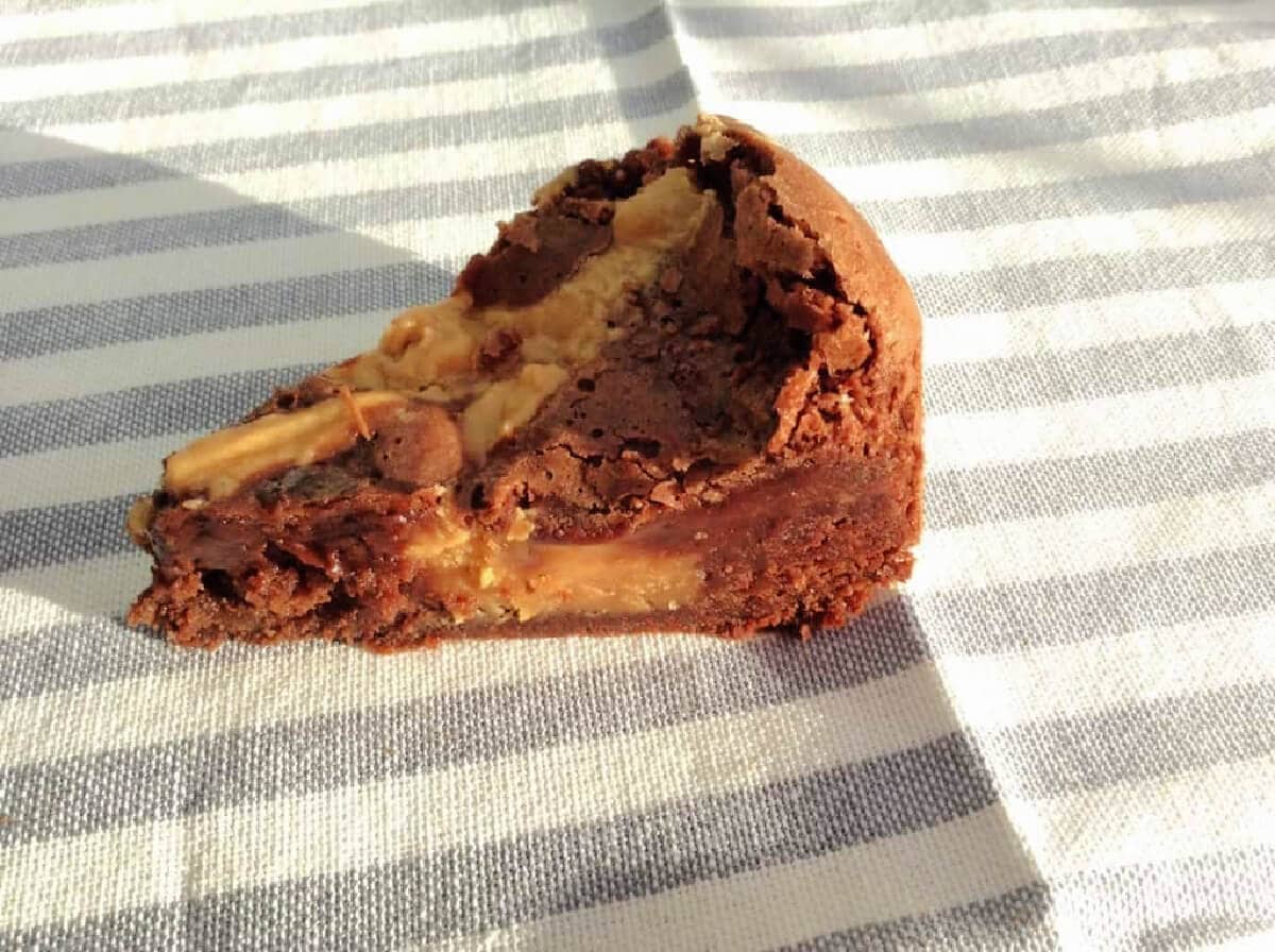 A triangle of peanut swirl brownie with a fudgy centre.