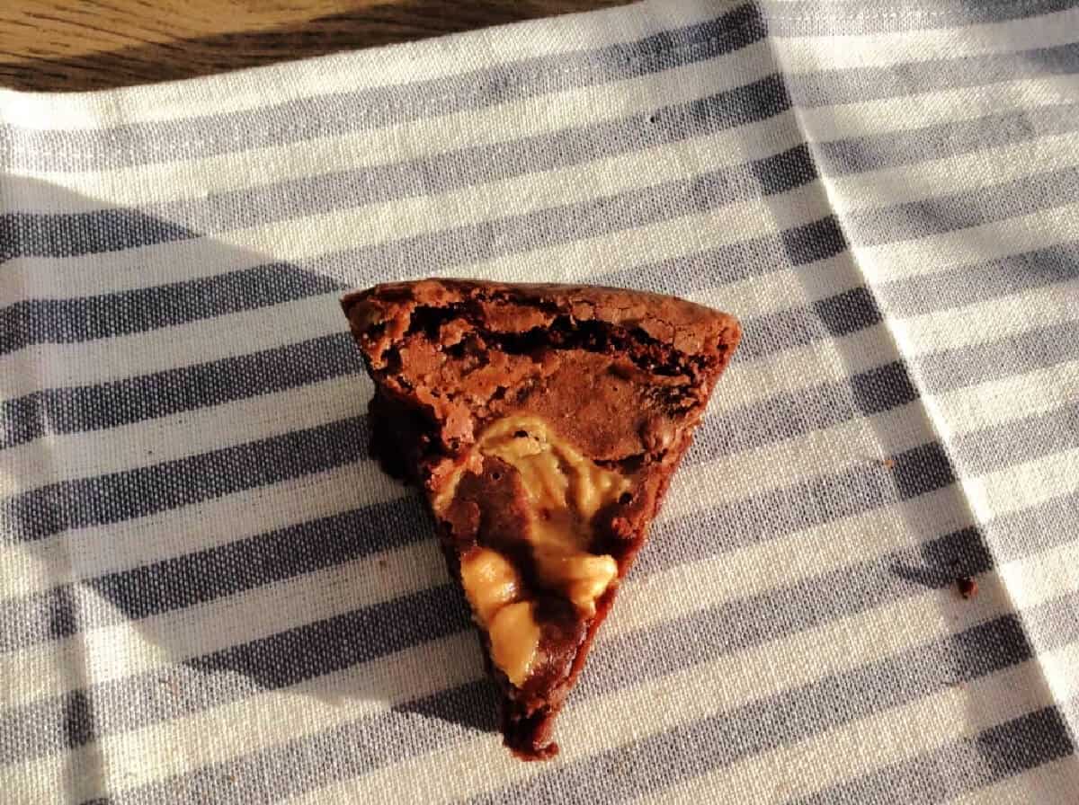 Delicious slice of brownie with peanut swirl.