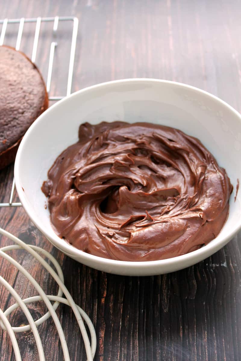 Bowl of chocolate icing.