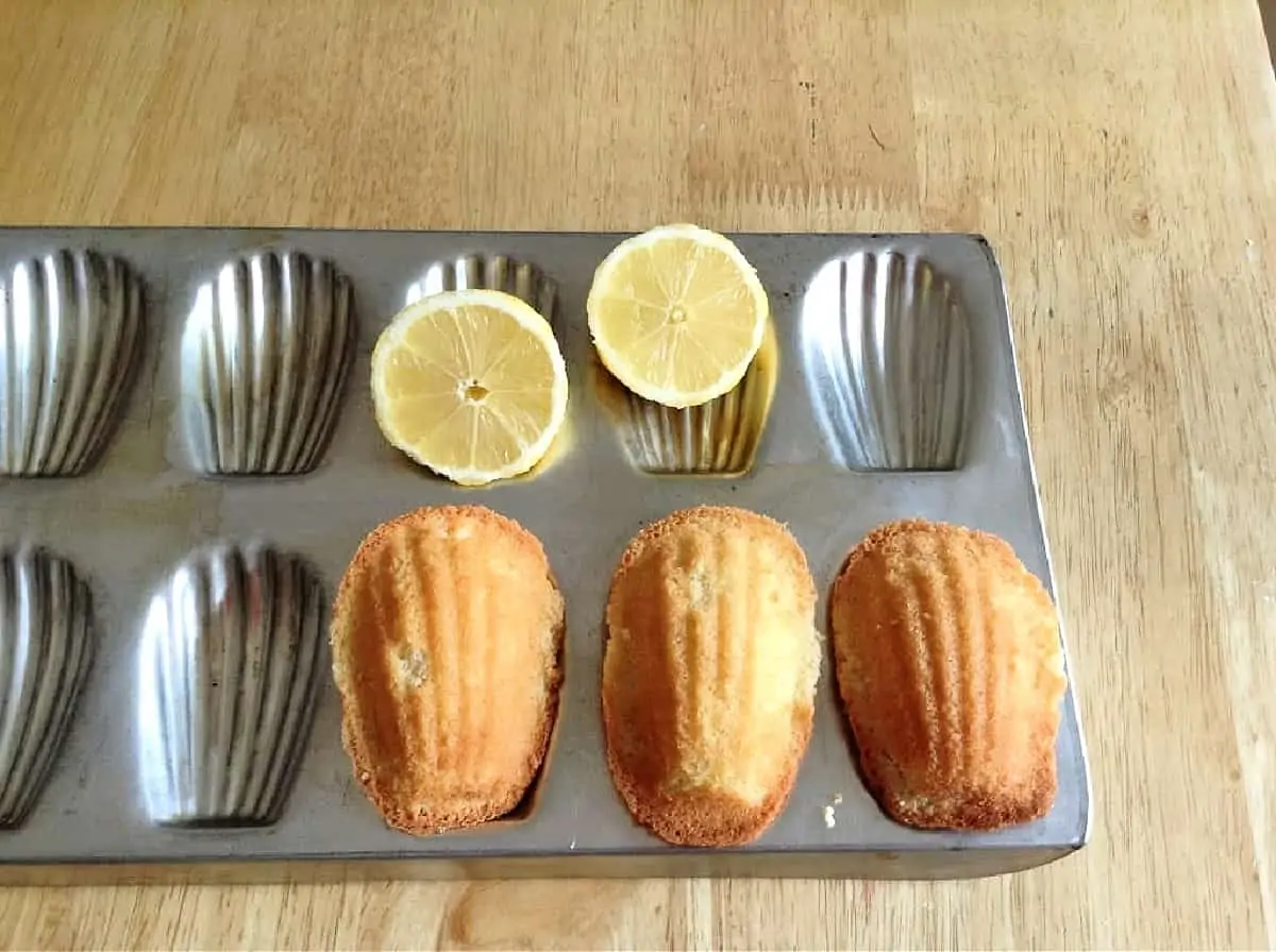 Lemon madeleines in madeleine pan.