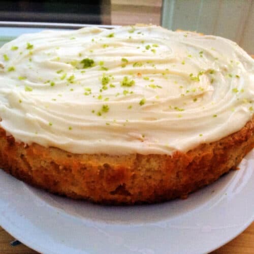 Cake on a white plate.