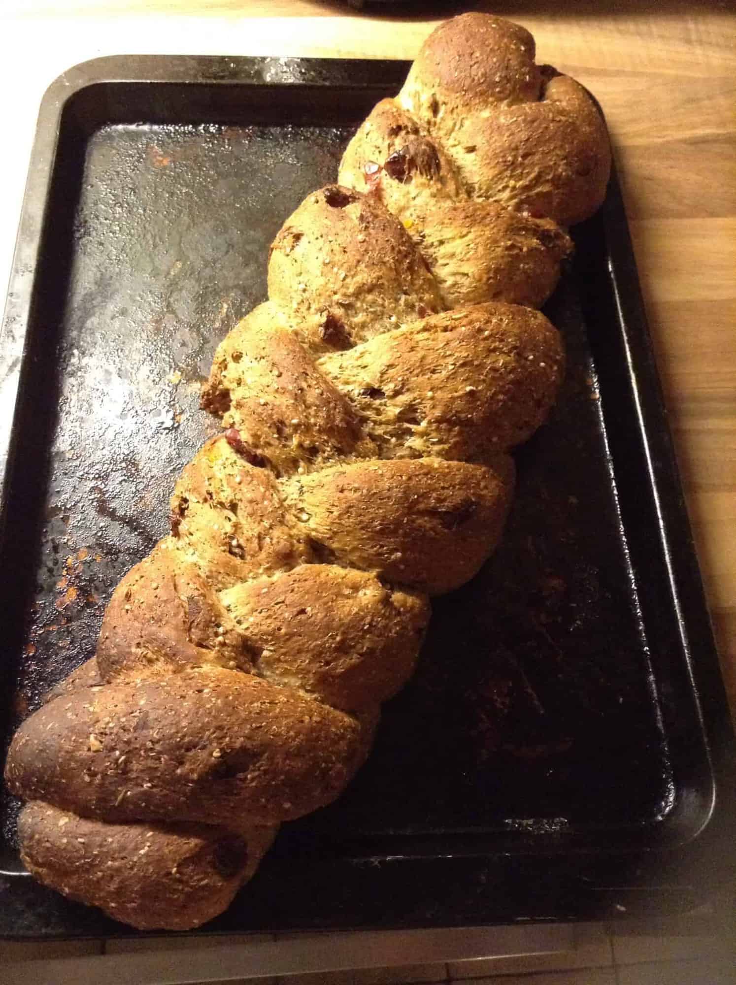 apricot and cranberry wholemeal seeded plait