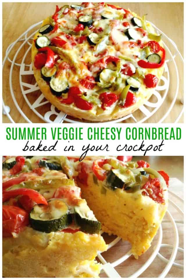 Slow cooker veggie cheesy cornbread - a delicious side dish you can bake in your slow cooker, perfect for summery light meals