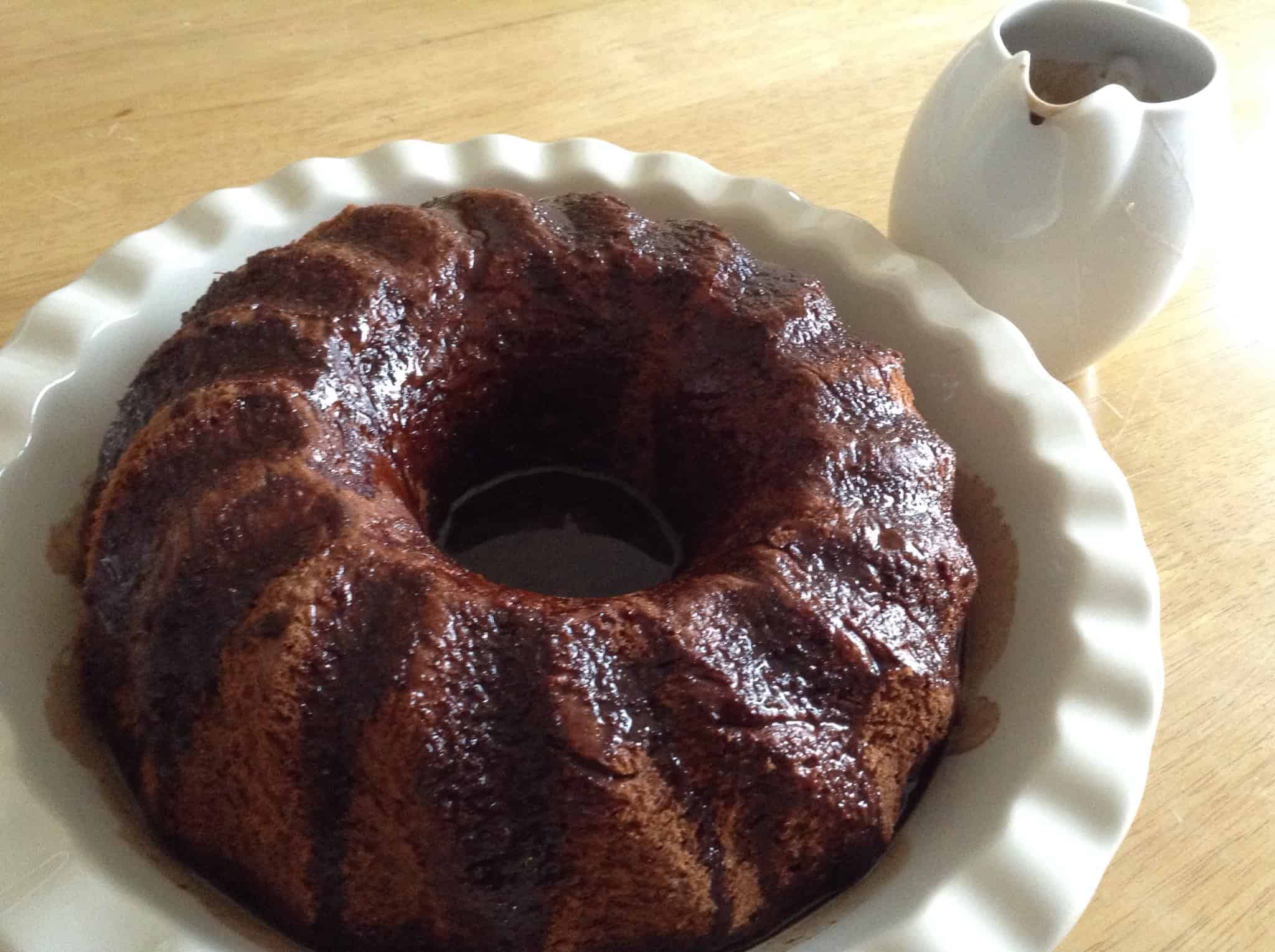 chocolate savarin drenched in chocolate syrup