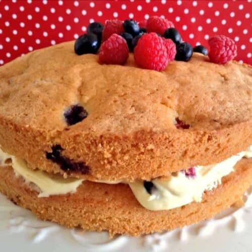 Coconut, blueberry and raspberry cake