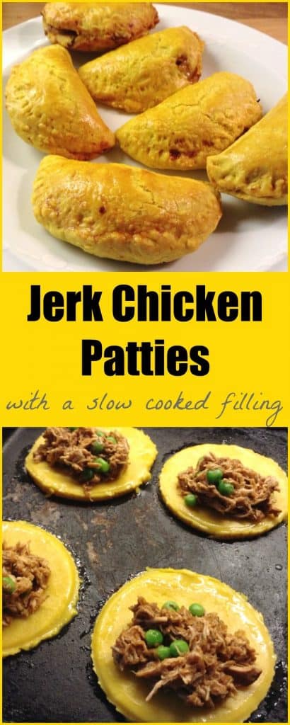 Jerk chicken patties with a slow cooked filling