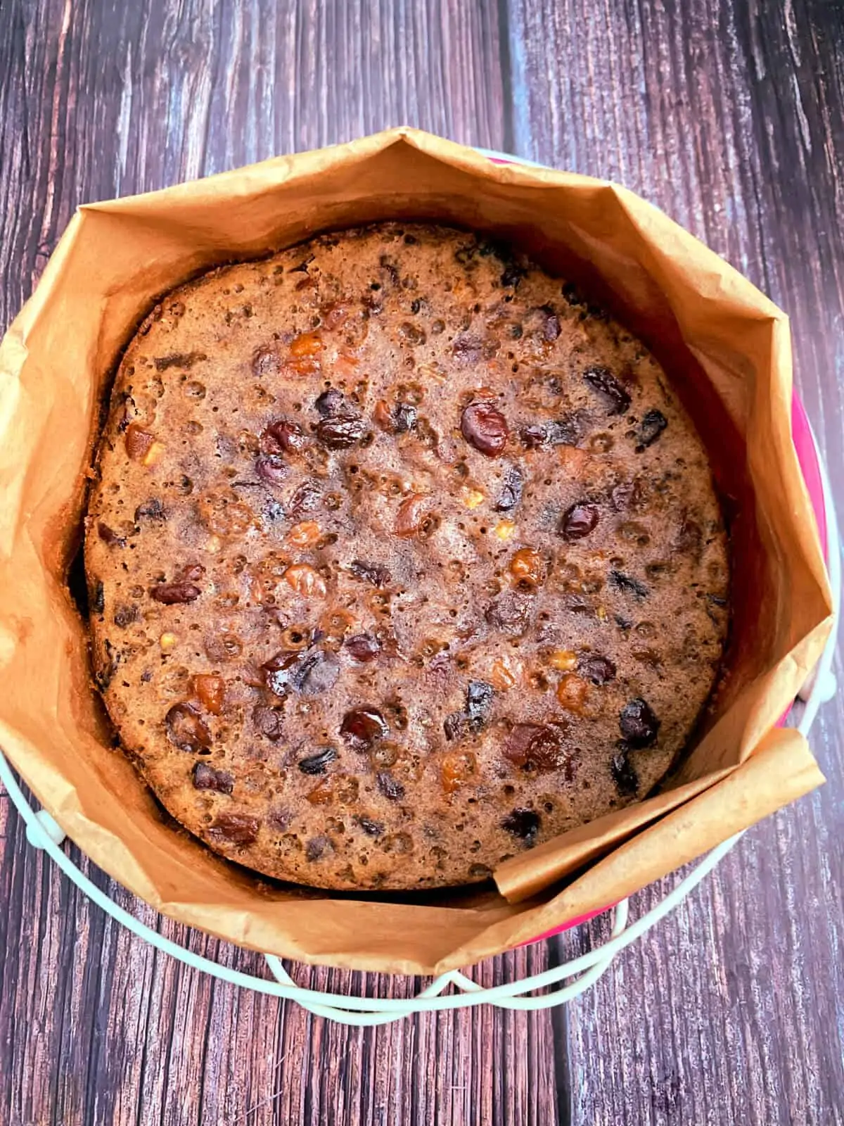 Slow cooker Christmas Cake after cooling.