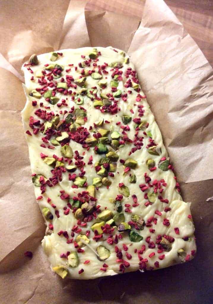 Slow Cooker White Chocolate Fudge with Pistachio and Raspberry