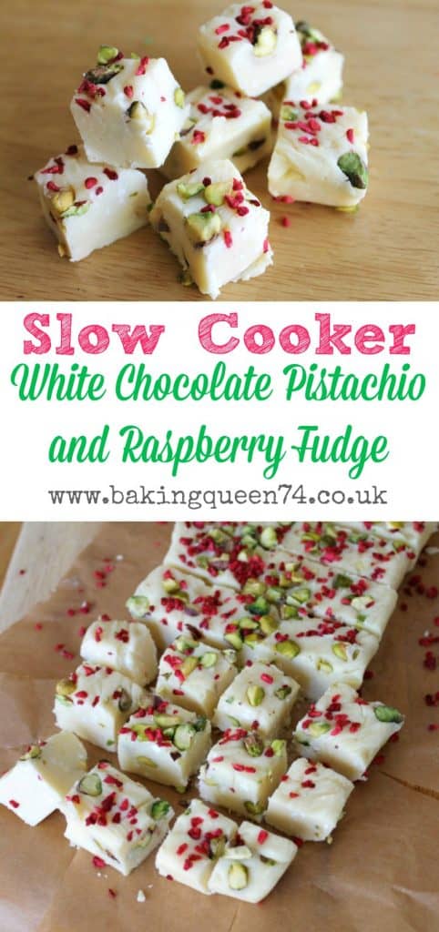 Slow Cooker White Chocolate, Pistachio and Raspberry Fudge - perfect for homemade gifts for the holiday season