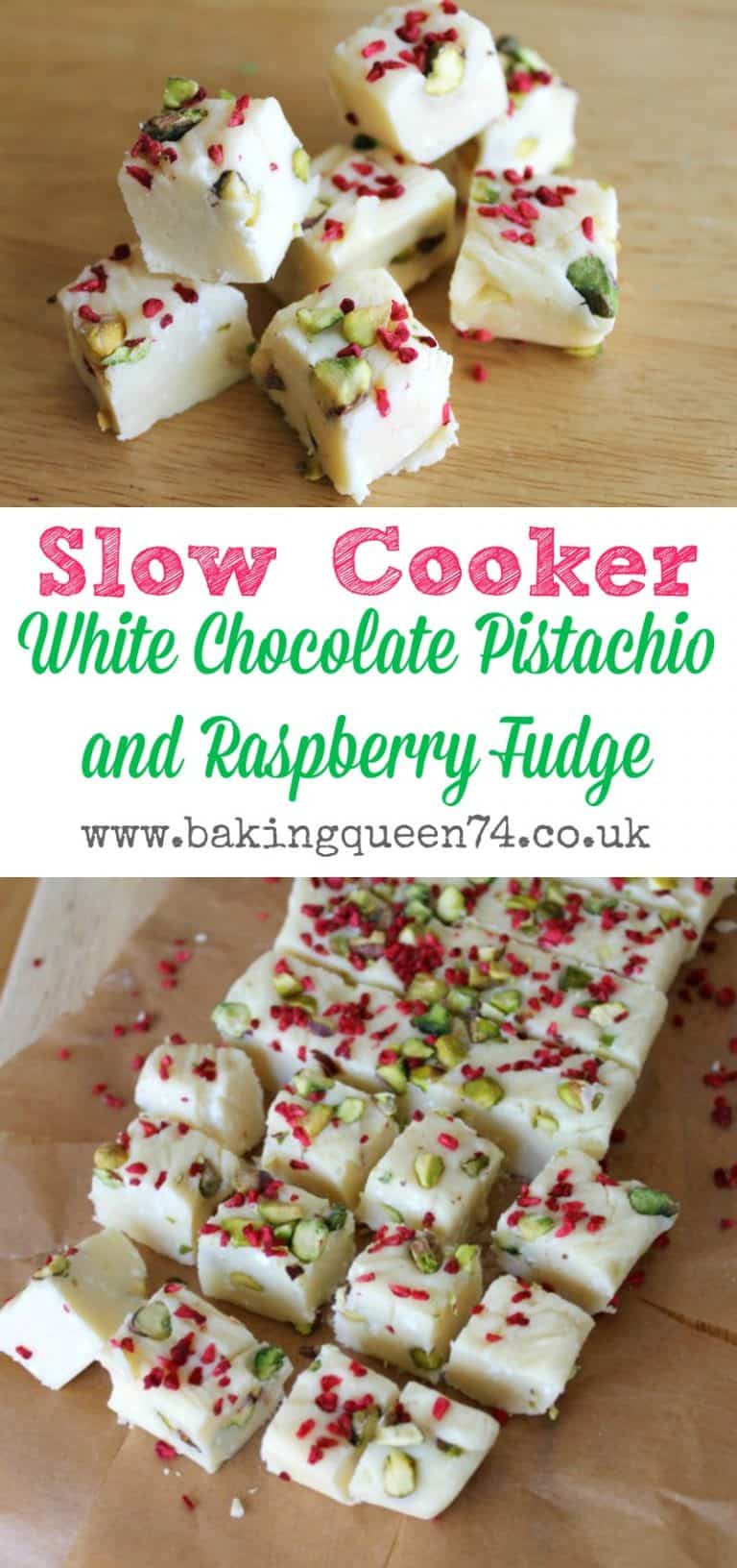 Slow Cooker White Chocolate Fudge with Pistachio and Raspberry
