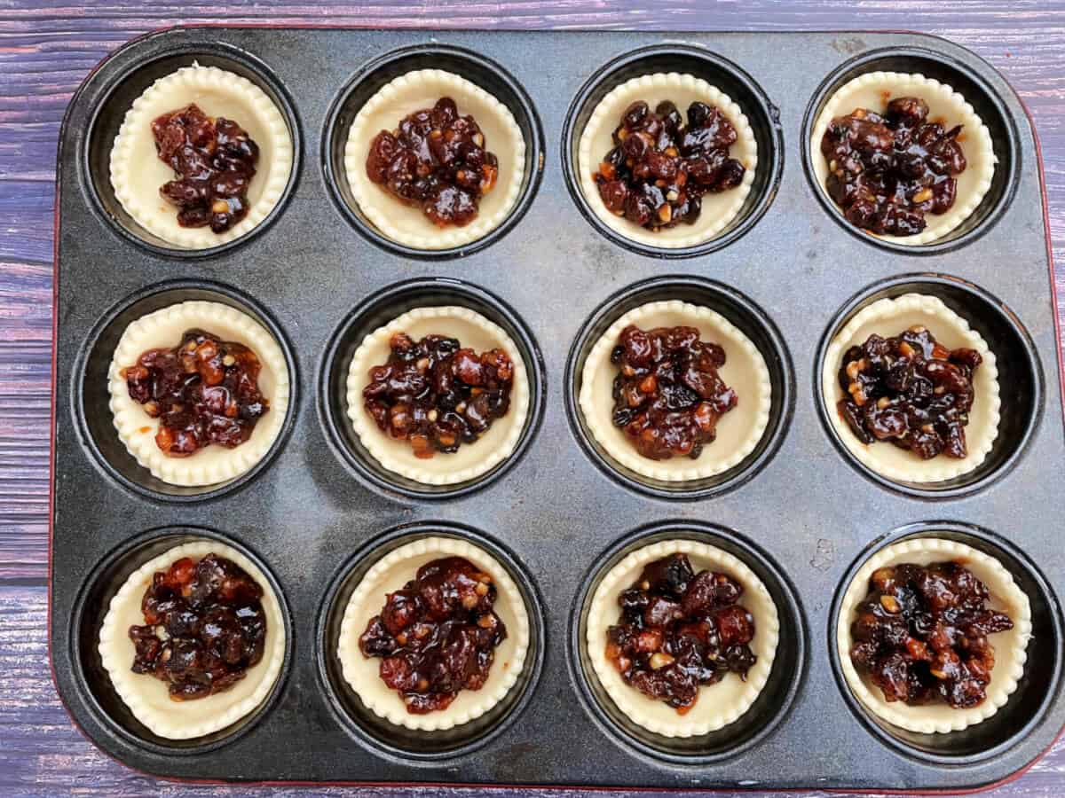 Mince pie cases filled with mincemeat.