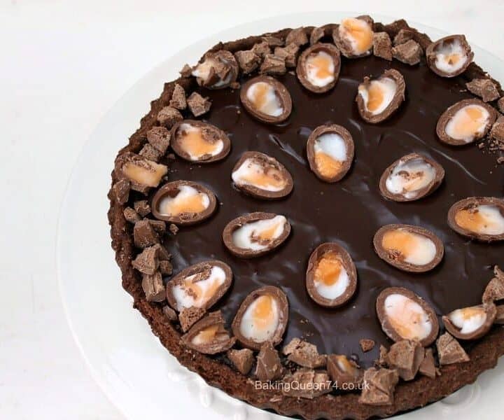 Creme Egg chocolate ganache tart