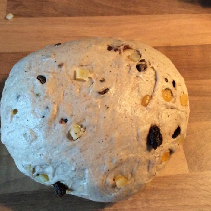 Ball of dough for fruit bread.