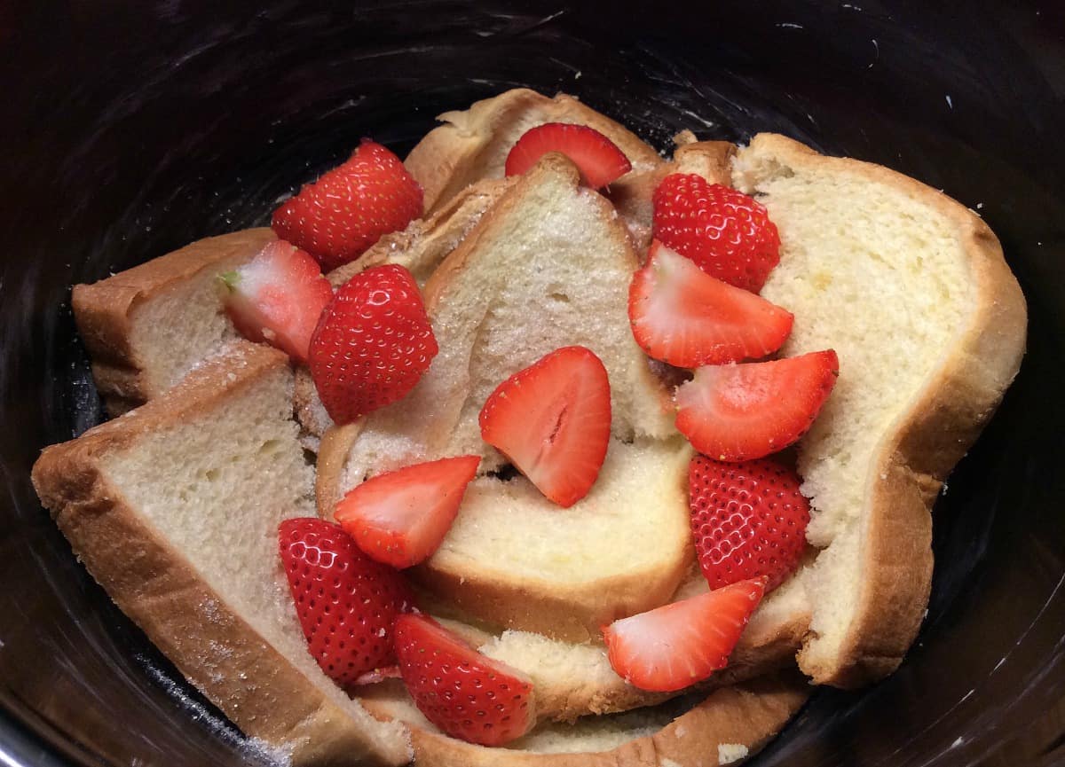 Slow Cooker Brioche and Strawberry Pudding