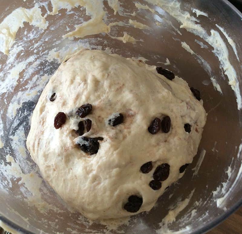 Dough in a clear bowl, rising.