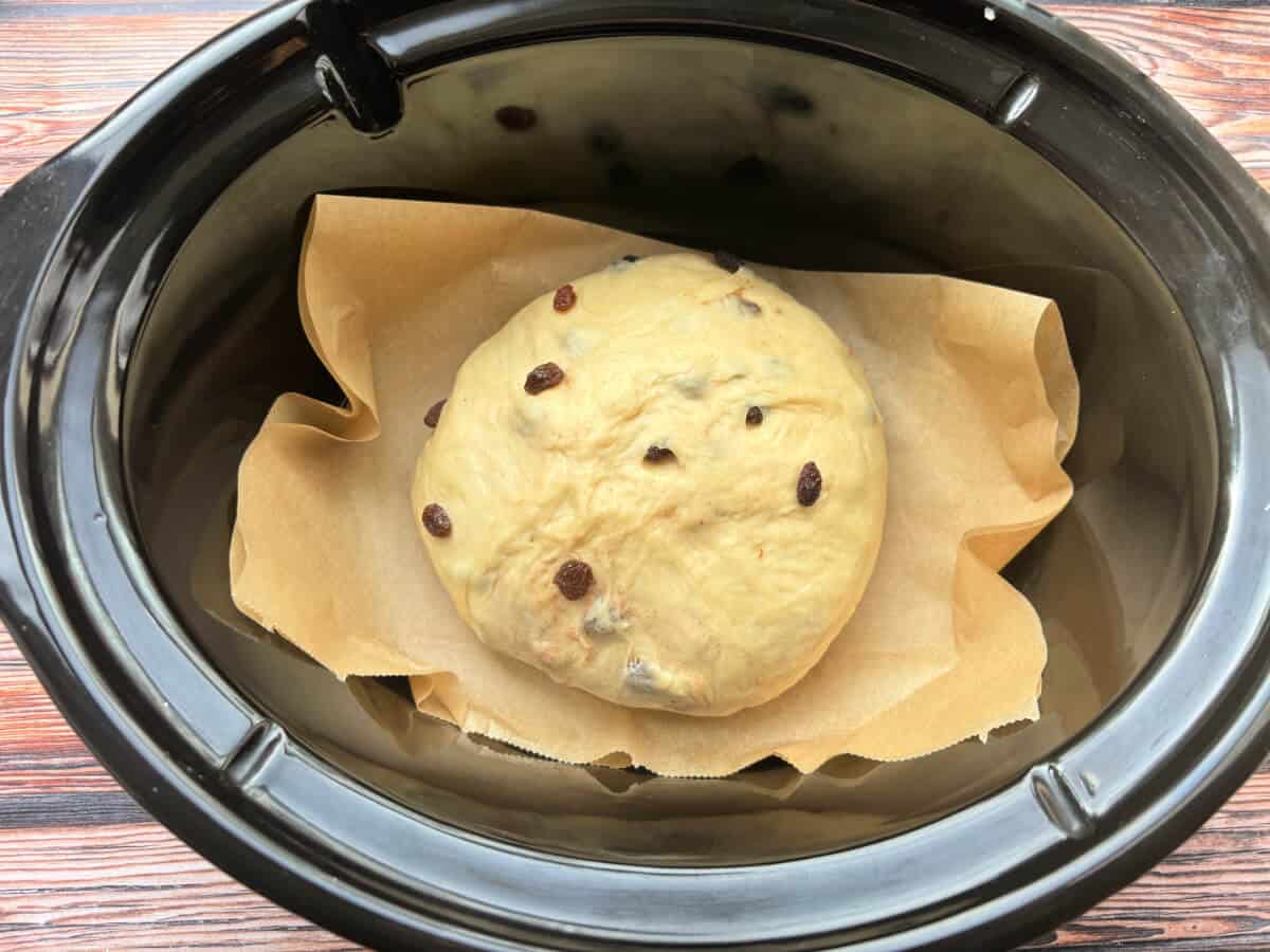 Dough in slow cooker pot, before baking.
