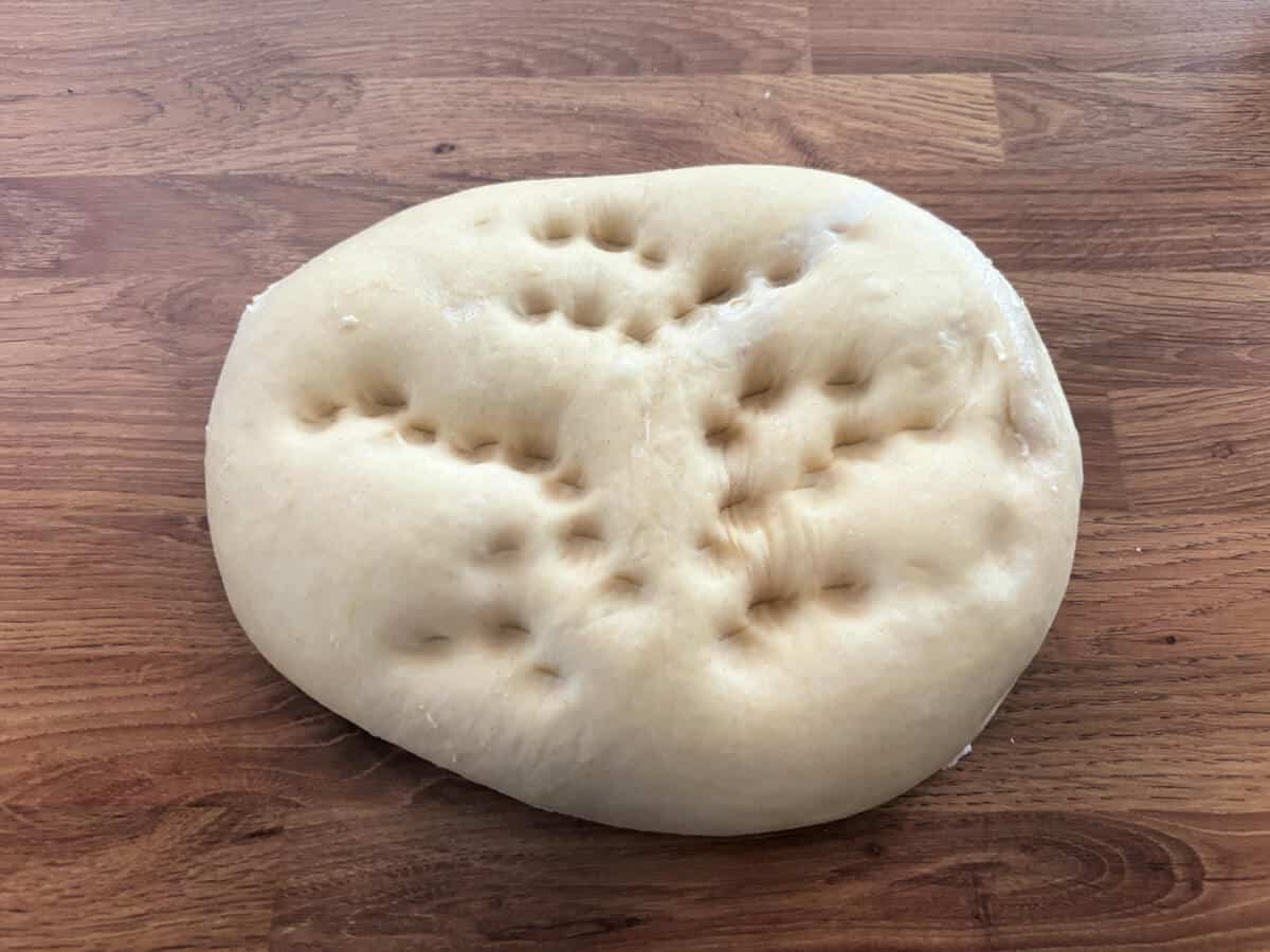 Dough on surface, after knocking back to deflate.