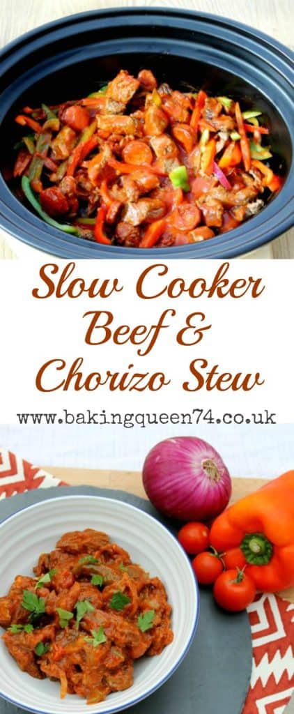 Slow cooker beef and chorizo stew - a warming spiced casserole for autumn and winter