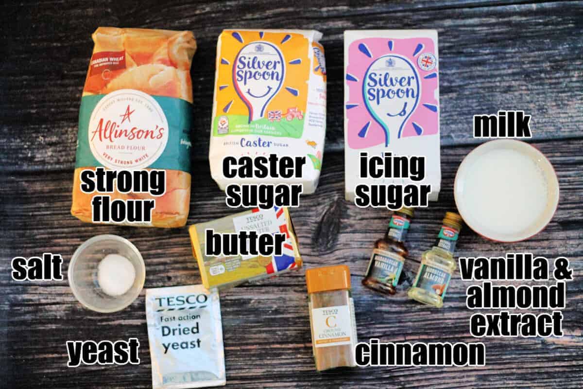 Labelled Stollen ingredients on a table. Part 1.