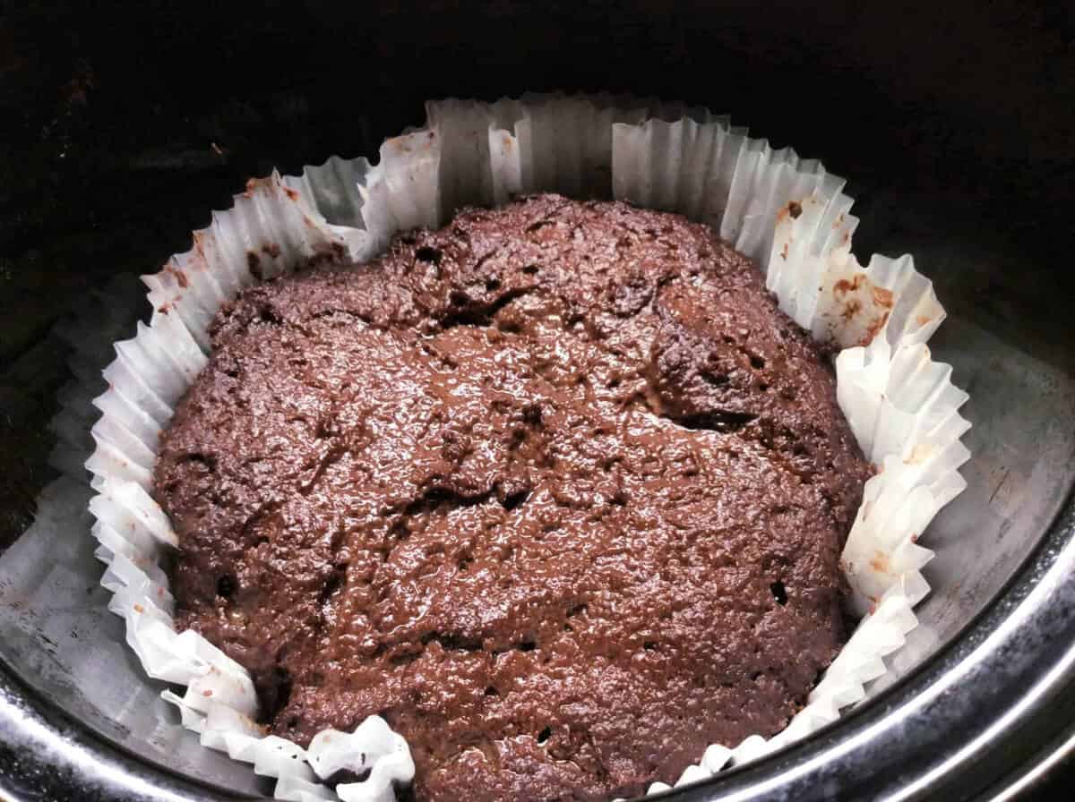 Nutella Cake in slow cooker pot.