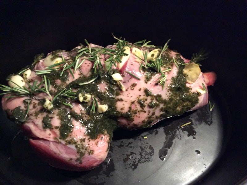 Slow cooker lamb with rosemary, garlic and mint sauce