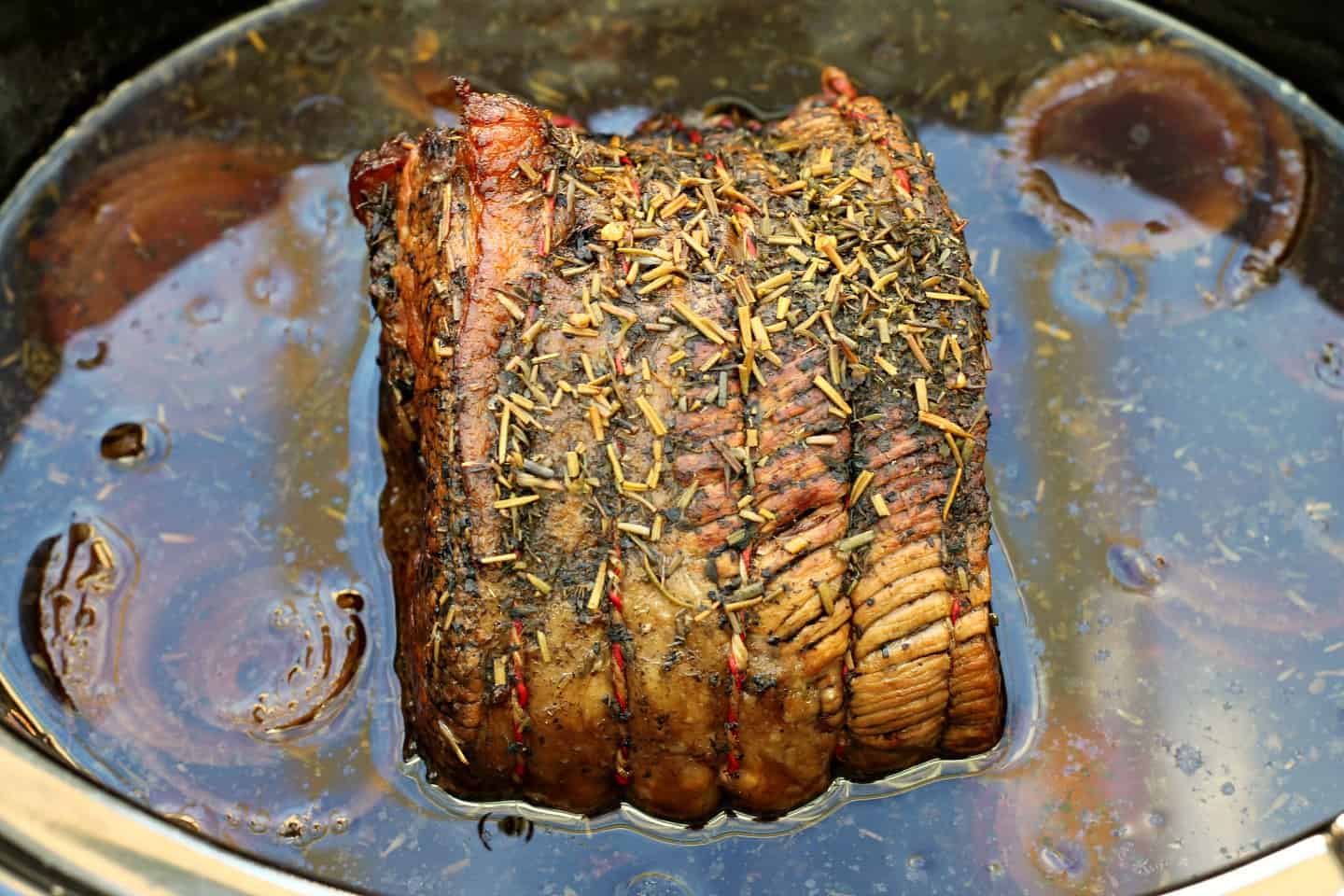 Brisket cooked in the slow cooker.