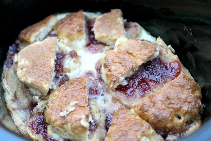 Slow Cooker Strawberry Jam and Scone Pudding