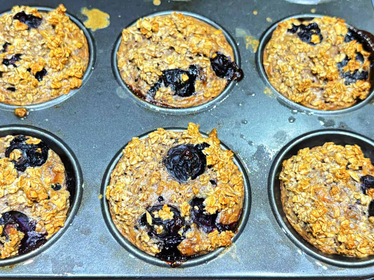 Mini baked oats in muffin tin, baked.