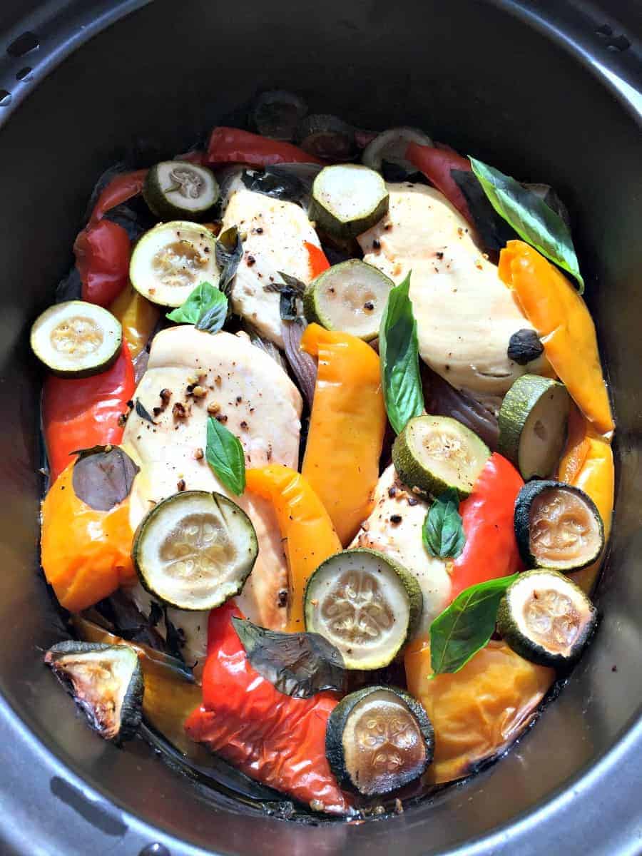 Slow Cooker Mediterranean Chicken with Roasted Vegetables - BakingQueen74