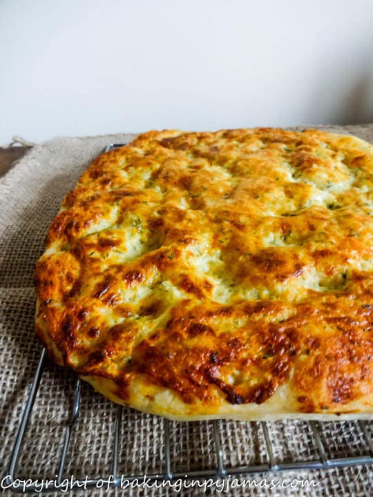 Garlic and gorgonzola focaccia - Baking in Pyjamas