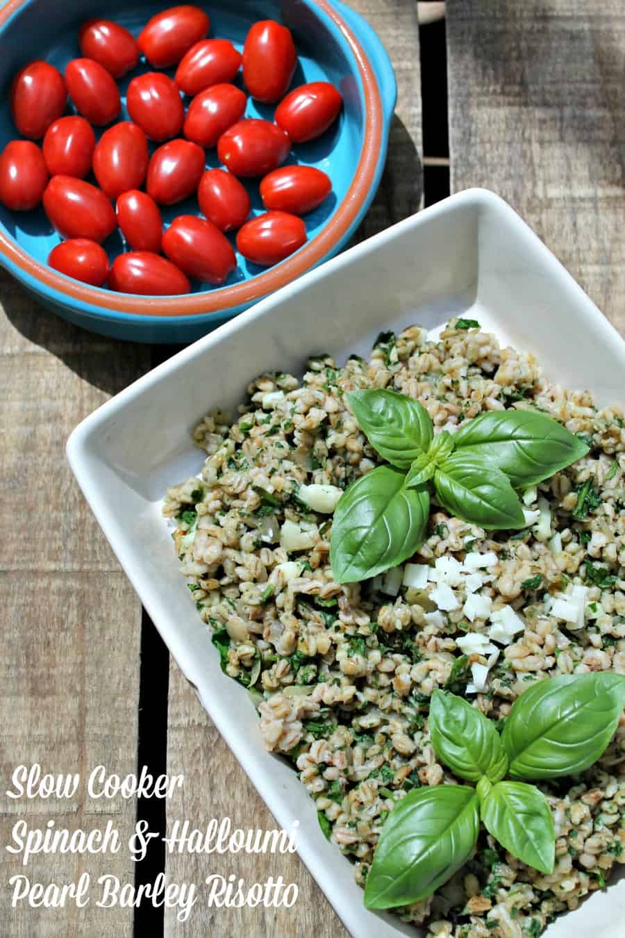 Slow Cooker Spinach and Halloumi Pearl Barley Risotto 