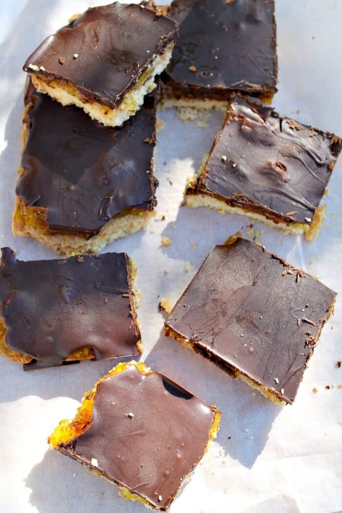 Jaffa Shortbread Slice - shortbread, orange jelly (jello) and chocolate layered together, easy to make and great for a quick treat