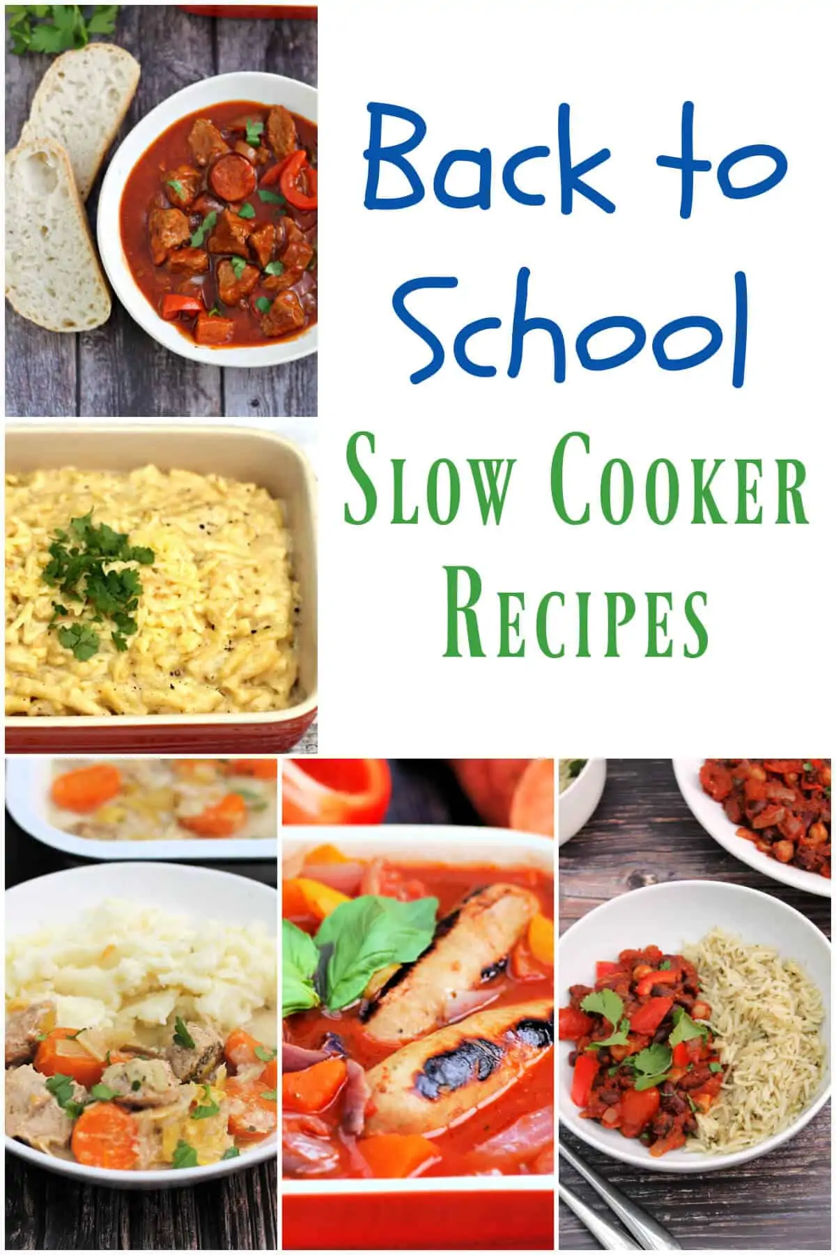 Collage of back to school slow cooker recipes.