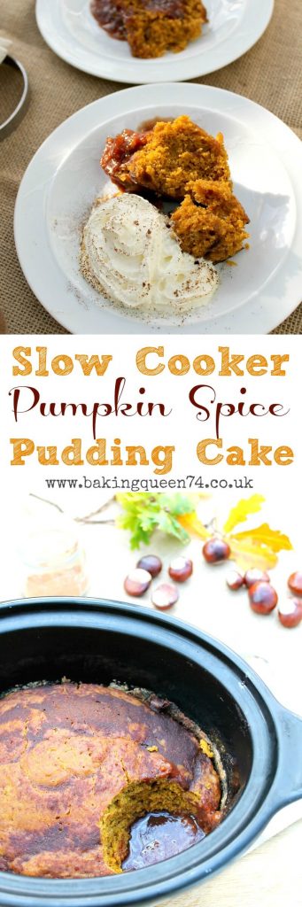 Slow Cooker Pumpkin Spice Pudding Cake - pumpkin puree and pumpkin spice create a delicious pudding cake with pumpkin spice sauce that bakes under the cake