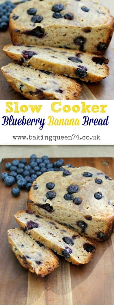 Slow Cooker Blueberry Banana Bread - this simple healthy banana bread has no refined sugar and is made with coconut oil and full of fruity goodness