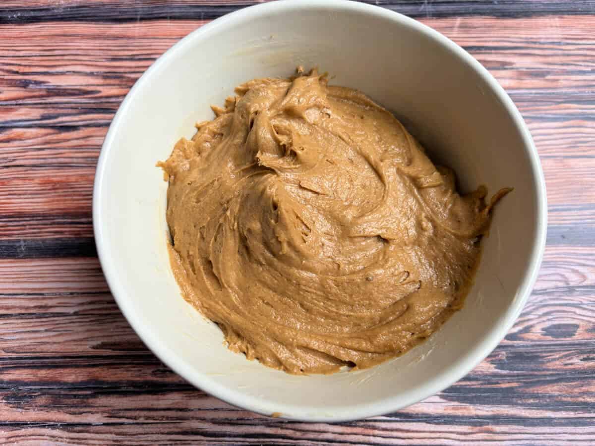 Cake mixture in a pudding bowl.