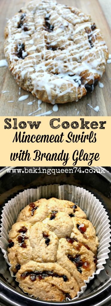 Slow cooker mincemeat swirls with brandy glaze