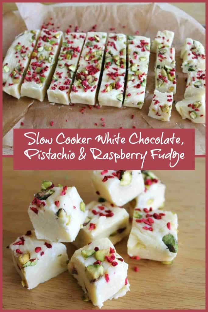 Slow Cooker White Chocolate Fudge with Pistachio and Raspberry