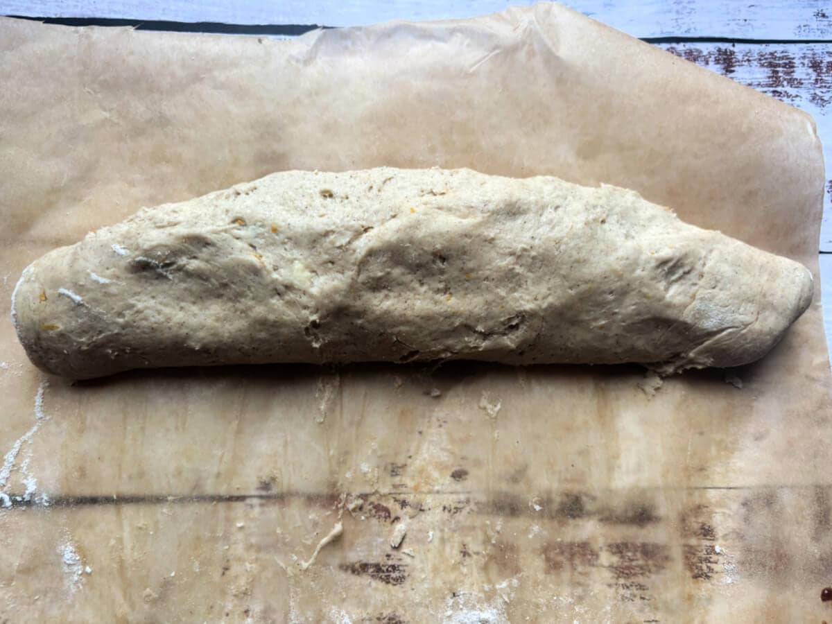 Dough rolled into a cylinder.