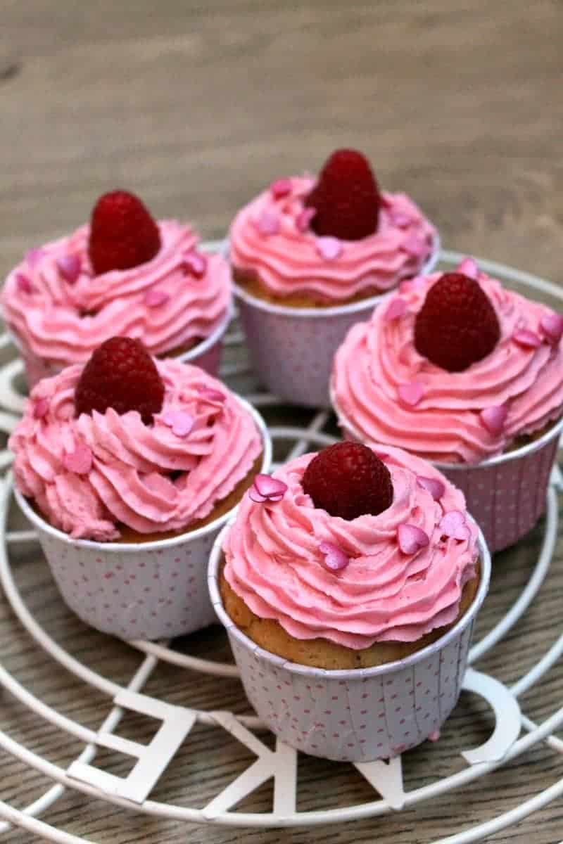 Vanilla cupcakes with raspberry buttercream
