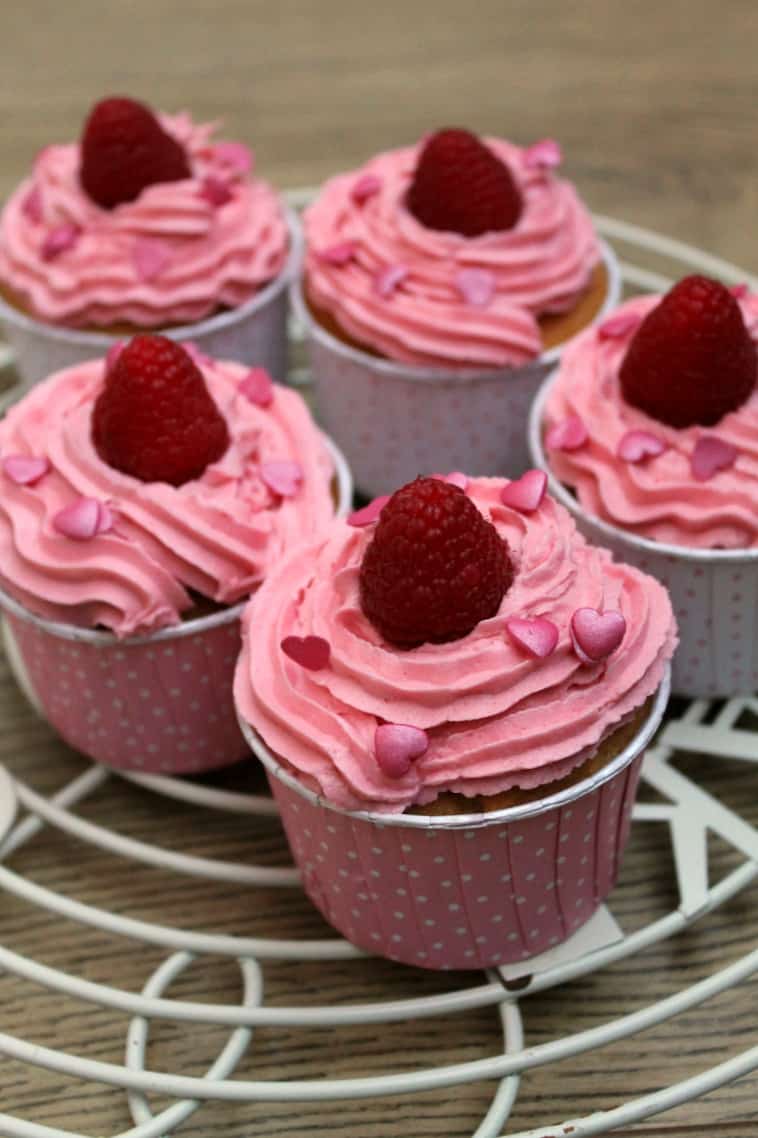 Vanilla cupcakes with raspberry buttercream