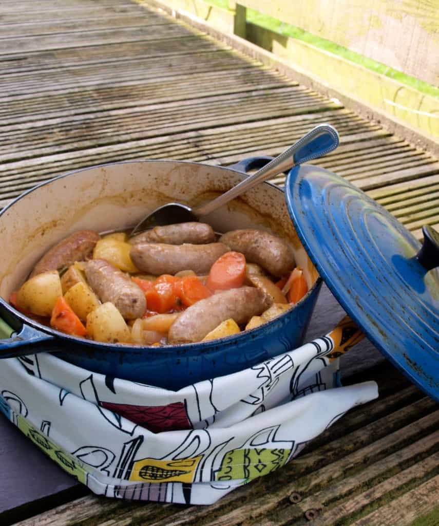 Cider, apple and sausage casserole from Farmersgirl Kitchen