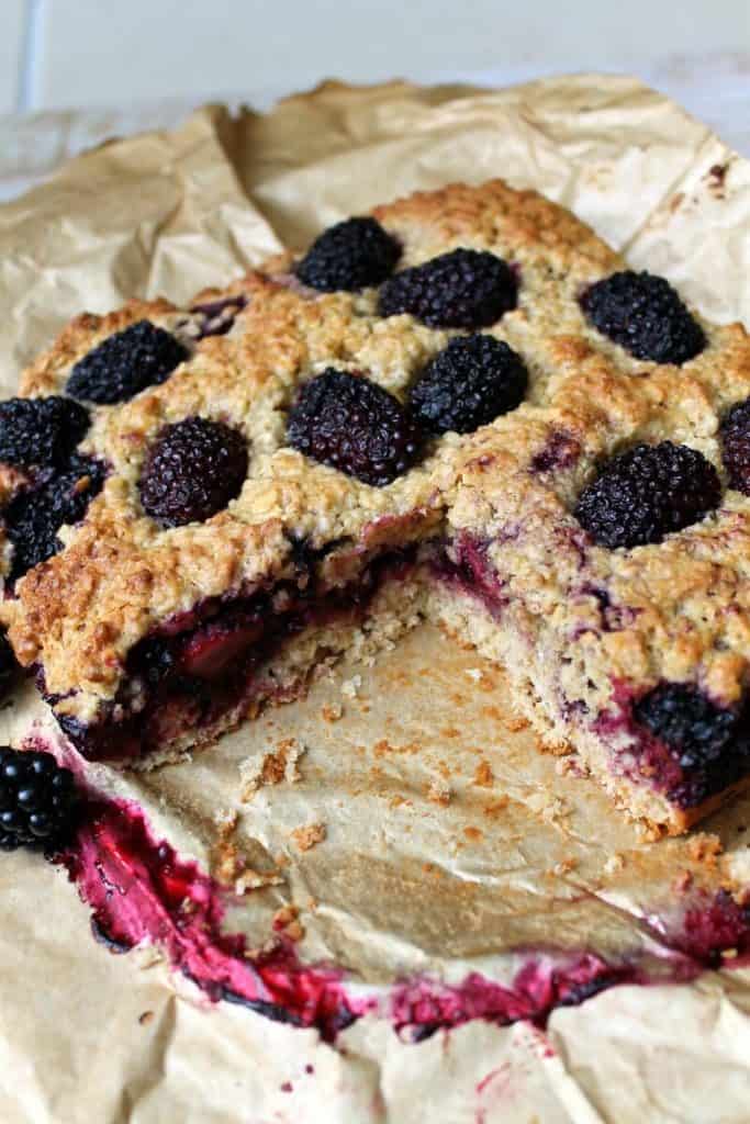 Blackberry oaty traybake cake