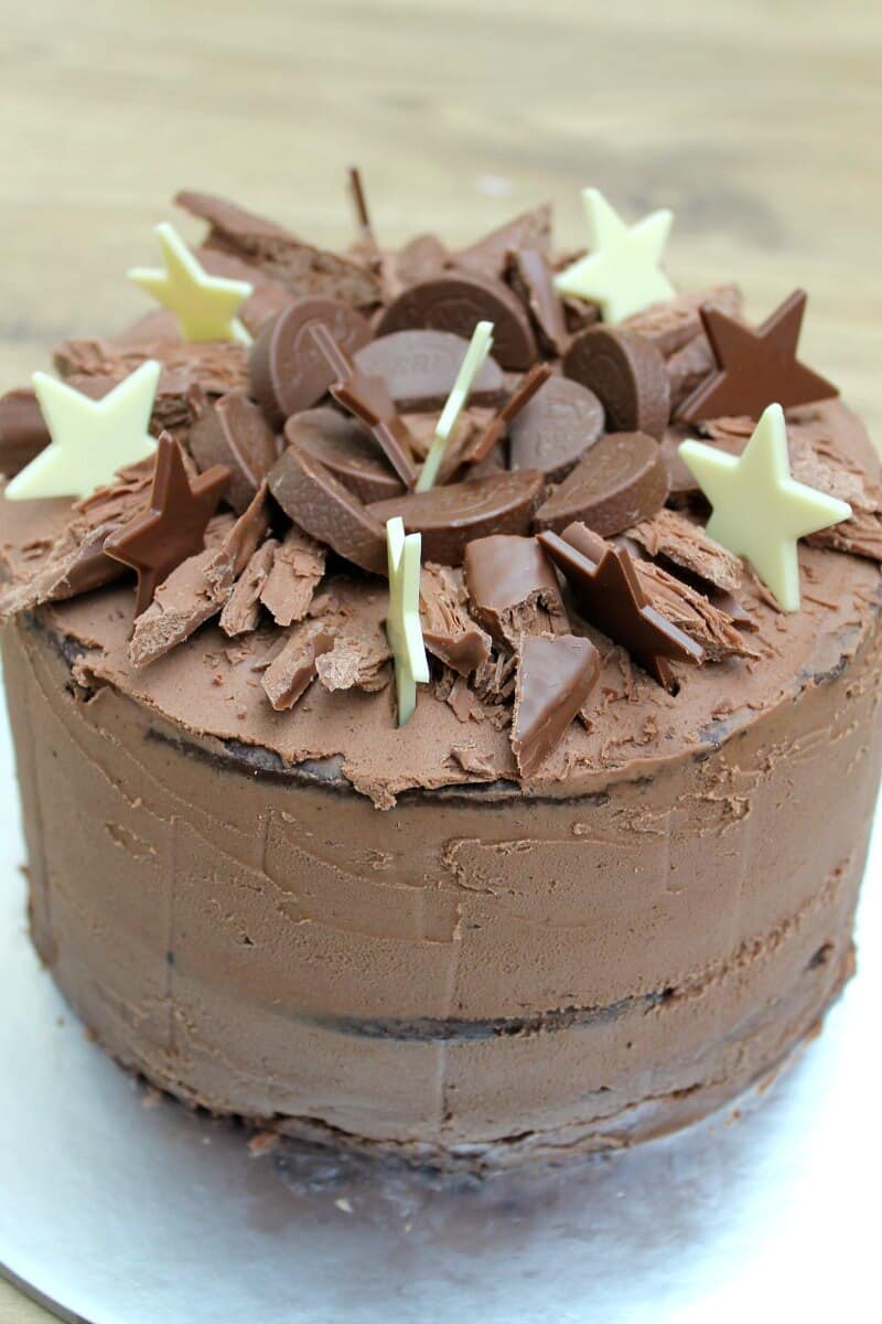 Chocolate Birthday Cake with Chocolate Buttercream topped with lots of chocolate