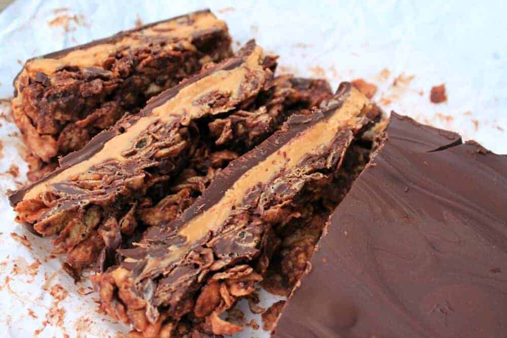 Chocolate peanut butter cornflake slice