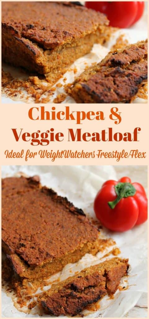 Chickpea and veggie meatloaf, an easy vegetarian dish which is ideal for WeightWatchers Freestyle/Flex, based on chickpeas and roasted vegetables #vegetarianrecipe