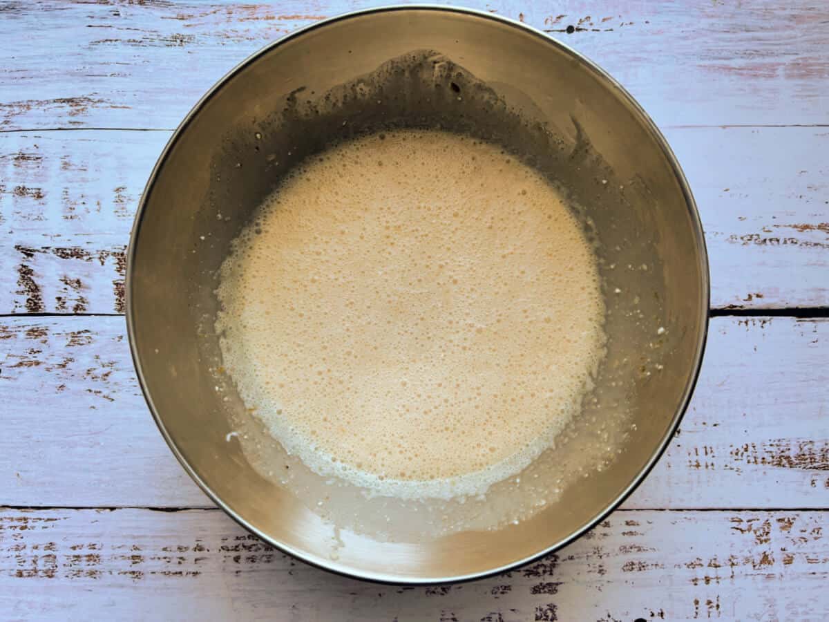 Sauce ingredients in a large metal bowl.